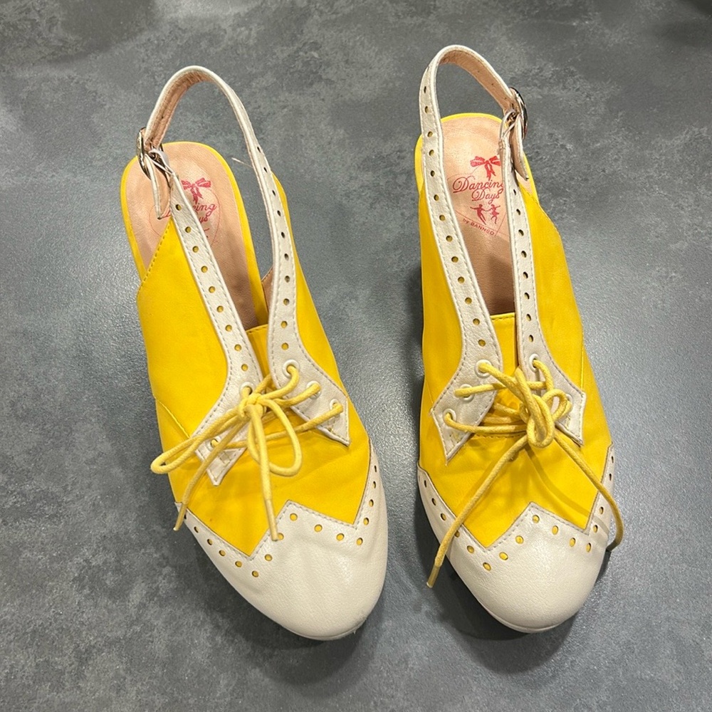 Dancing Days by Banned yellow retro slingbacks